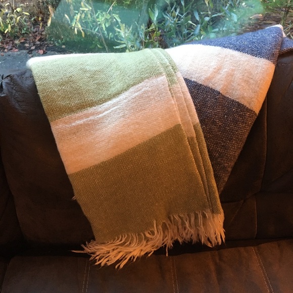 West Elm Throw Blanket Blue and Cream - Picture 1 of 3